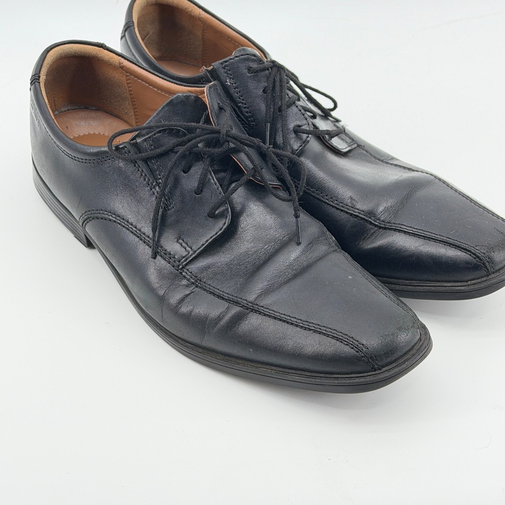 Clarks Mens Black Leather Square Toe Lace Up Derby Dress Shoes 13 M 261103107120